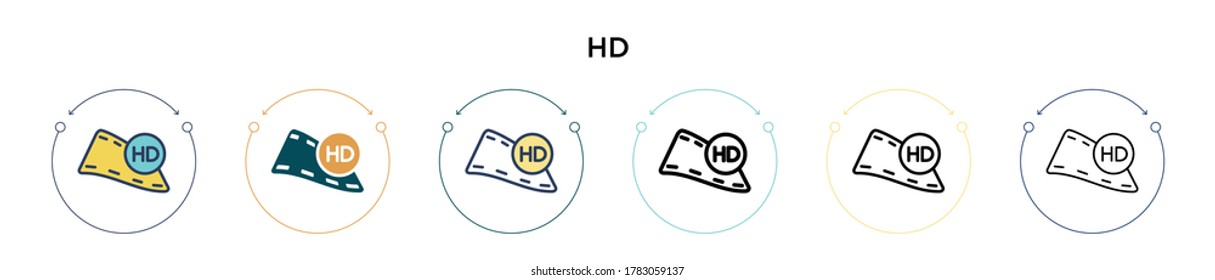Hd Icon in vollem, dünnen Linie, Umriss und Strich Stil. Vektorgrafik von zwei farbigen und schwarzen Vektorgrafiken-Designs kann für mobile, iPhone-, web-basierte