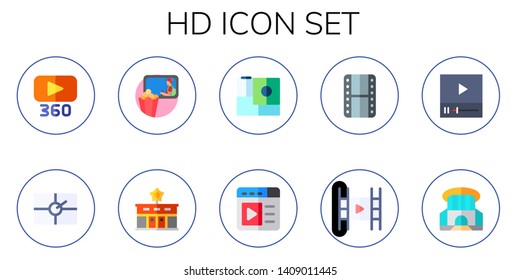 hd icon set. 10 flat hd icons.  Simple modern icons about  - video player, cinema, gopro, siam paragon