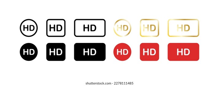 Juego de iconos HD. Conjunto de íconos de diferentes estilos, negro, rojo, oro, calidad de vídeo HD. Iconos del vector
