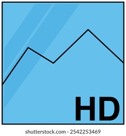 HD-Bild-Symbol Isolate Auf weißem Hintergrund, minimalistische Bild-Symbol-Illustration mit einer Berglandschaft in einem flachen Stil. Trenddesign. Benutzeroberfläche für den Elemententwurf auf dem Computer