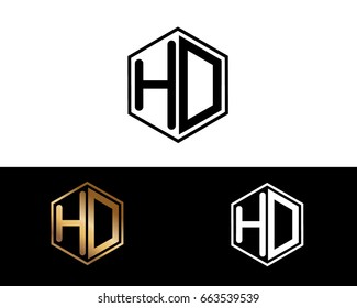 HD initial letters linked with hexagon shape logo
