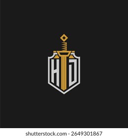 Monograma inicial HD para imagem estilo escudo e espada