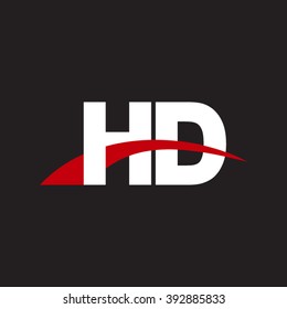 HD initial overlapping swoosh letter logo white red black background