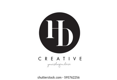 HD Letter Logo Design with Black Circle and Serif Font Vector Illustration.