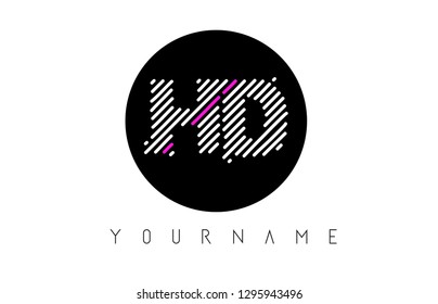 HD Letter Logo Design with White Lines and Black Circle Vector Illustration