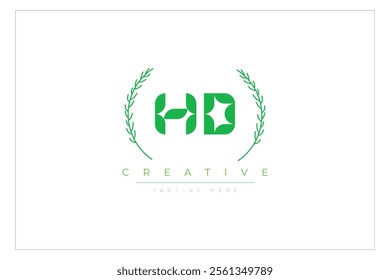 HD letters eco logo with leaf. Fresh nature and healthy leaf logo design.