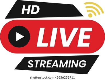 HD live streaming banner design – modern vector broadcast icons and labels for video content, online shows, breaking news, webinars, and real-time social media streams.
