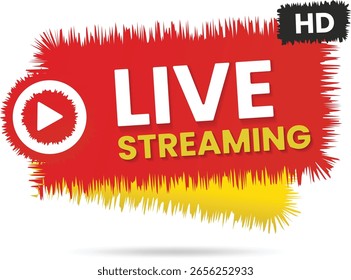 Design de banner de transmissão ao vivo em alta definição - ícones e rótulos modernos de transmissão vetorial para conteúdo de vídeo, shows on-line, últimas notícias, webinars e streams de mídia social em tempo real.
