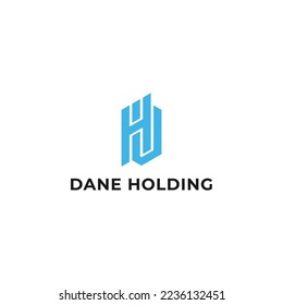 Abstrakter Anfangsbuchstabe DH oder HD-Logo in blau einzeln auf weißem Hintergrund angewendet für das Logo der Holdinggesellschaft auch für die Marken oder Unternehmen haben Erstnamen HD oder DH.