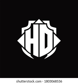 HD logo monogram with shield line and 3 arrows shape design template on black background