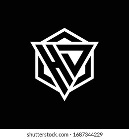 HD logo monogram with triangle and hexagon shape combination isolated on back and white colors
