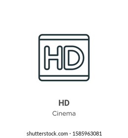 Hd logo outline vector icon. Thin line black hd logo icon, flat vector simple element illustration from editable cinema concept isolated on white background