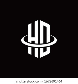HD monogram logo in a hexagon style and surrounded by a ring