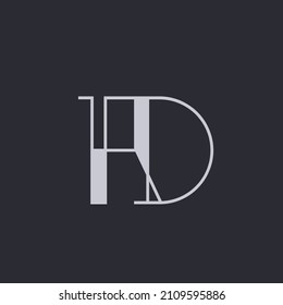 HD monogram logo. Letter h, letter d typographic icon. Lettering sign isolated on dark background. Alphabet initials. Modern, design, geometric, minimalist, web, tech style characters.	