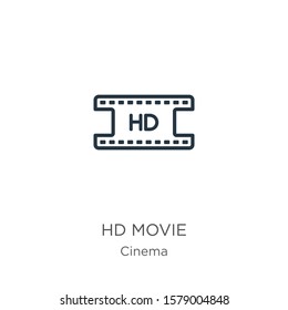 Hd movie icon. Thin linear hd movie outline icon isolated on white background from cinema collection. Line vector sign, symbol for web and mobile