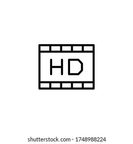 Hd movie vector icon in black line style icon, style isolated on white background