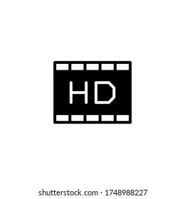 Hd movie vector icon in black flat glyph, filled style isolated on white background