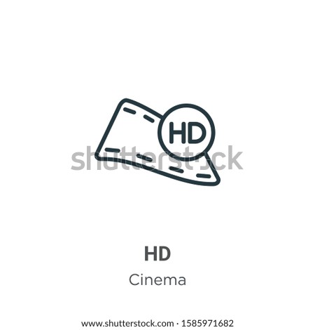Hd outline vector icon. Thin line black hd icon, flat vector simple element illustration from editable cinema concept isolated on white background