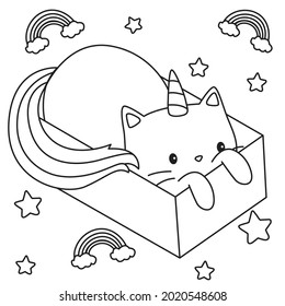 HD printable caticorn and cat unicorn coloring pages for children kids and adults. Children coloring pages, caticorn coloring pages, learning for kids. Cat Vector