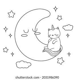 HD printable caticorn and cat unicorn or anime cat coloring pages for children kids and adults. Children coloring pages, caticorn coloring pages, learning for kids. Cat Vector