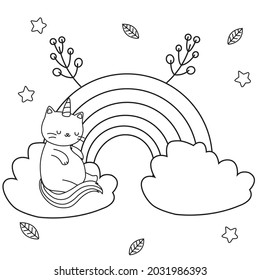 HD printable caticorn and cat unicorn or anime cat coloring pages for children kids and adults. Children coloring pages, caticorn coloring pages, learning for kids. Cat Vector