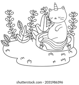 HD printable caticorn and cat unicorn or anime cat coloring pages for children kids and adults. Children coloring pages, caticorn coloring pages, learning for kids. Cat Vector