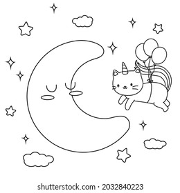 HD printable caticorn and cat unicorn or anime cat coloring pages for children kids and adults. Children coloring pages, caticorn coloring pages, learning for kids. Cat Vector.