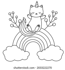 HD printable caticorn and cat unicorn or anime cat coloring pages for children kids and adults. Children coloring pages, caticorn coloring pages, learning for kids. Cat Vector