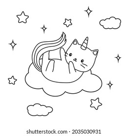 HD printable caticorn and cat unicorn or anime cat coloring pages for children kids and adults. Children coloring pages, caticorn coloring pages, learning for kids. Cat Vector.