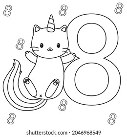 HD printable caticorn and cat unicorn or anime cat coloring pages for children kids and adults. Children coloring pages, caticorn coloring pages, learning for kids. Cat Vector.
