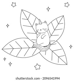HD printable caticorn and cat unicorn or anime cat coloring pages for children kids and adults. Children coloring pages, caticorn coloring pages, learning for kids. Cat Vector
