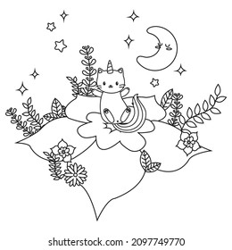 HD printable caticorn and cat unicorn or anime cat coloring pages for children kids and adults. Children coloring pages, caticorn coloring pages, learning for kids. Cat Vector