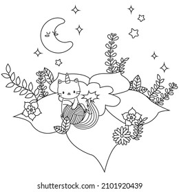 HD printable caticorn and cat unicorn or anime cat coloring pages for children kids and adults. Children coloring pages, caticorn coloring pages, learning for kids. Cat Vector