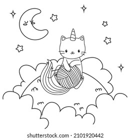 HD printable caticorn and cat unicorn or anime cat coloring pages for children kids and adults. Children coloring pages, caticorn coloring pages, learning for kids. Cat Vector