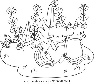 HD printable caticorn and cat unicorn or anime cat coloring pages for children kids and adults. Children coloring pages, caticorn coloring pages, learning for kids. Cat Vector