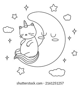 HD printable caticorn and cat unicorn or anime cat coloring pages for children kids and adults. Children coloring pages, caticorn coloring pages, learning for kids. Cat Vector