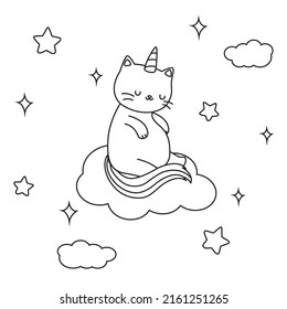 HD printable caticorn and cat unicorn or anime cat coloring pages for children kids and adults. Children coloring pages, caticorn coloring pages, learning for kids. Cat Vector