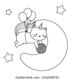 HD printable caticorn and cat unicorn or anime cat coloring pages for children kids and adults. Children coloring pages, caticorn coloring pages, learning for kids. Cat Vector