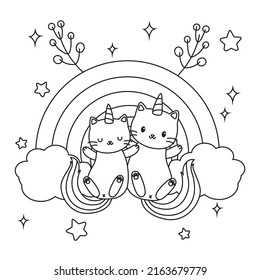 HD printable caticorn and cat unicorn or anime cat coloring pages for children kids and adults. Children coloring pages, caticorn coloring pages, learning for kids. Cat Vector