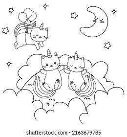 HD printable caticorn and cat unicorn or anime cat coloring pages for children kids and adults. Children coloring pages, caticorn coloring pages, learning for kids. Cat Vector