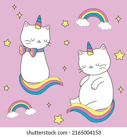 HD printable caticorn and cat unicorn or anime cat coloring pages for children kids and adults. Children coloring pages, caticorn coloring pages, learning for kids. Cat Vector