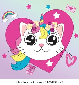 HD printable caticorn and cat unicorn or anime cat coloring pages for children kids and adults. Children coloring pages, caticorn coloring pages, learning for kids. Cat Vector