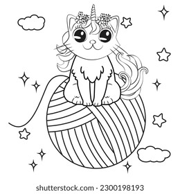 HD printable caticorn and cat unicorn or anime cat coloring pages for children kids and adults. Children coloring pages, caticorn coloring pages, learning for kids. Cat Vector
