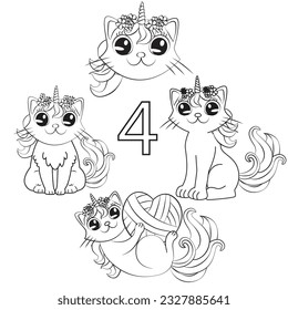 HD printable caticorn and cat unicorn or anime cat coloring pages for children kids and adults. Children coloring pages, caticorn coloring pages, learning for kids. Cat Vector