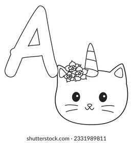 HD printable caticorn and cat unicorn or anime cat coloring pages for children kids and adults. Children coloring pages, caticorn coloring pages, learning for kids. Cat Vector