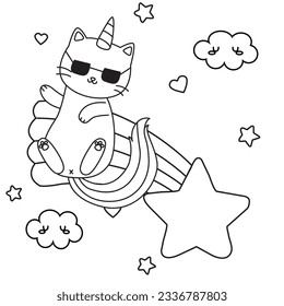 HD printable caticorn and cat unicorn or anime cat coloring pages for children kids and adults. Children coloring pages, caticorn coloring pages, learning for kids. Cat Vector