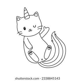 HD printable caticorn and cat unicorn or anime cat coloring pages for children kids and adults. Children coloring pages, caticorn coloring pages, learning for kids. Cat Vector
