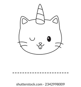 HD printable caticorn and cat unicorn or anime cat coloring pages for children kids and adults. Children coloring pages, caticorn coloring pages, learning for kids. Cat Vector
