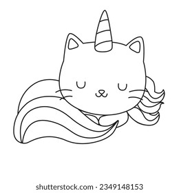 HD printable caticorn and cat unicorn or anime cat coloring pages for children kids and adults. Children coloring pages, caticorn coloring pages, learning for kids. Cat Vector