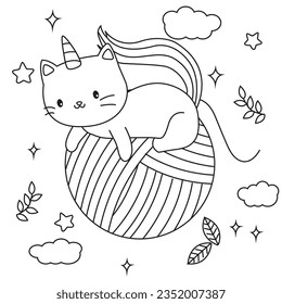 HD printable caticorn and cat unicorn or anime cat coloring pages for children kids and adults. Children coloring pages, caticorn coloring pages, learning for kids. Cat Vector
